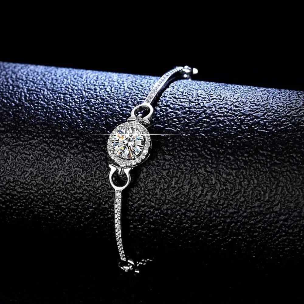 Certified 1ct. t.w. Moissanite Diamond Halo Bar Circle Bracelet NEW